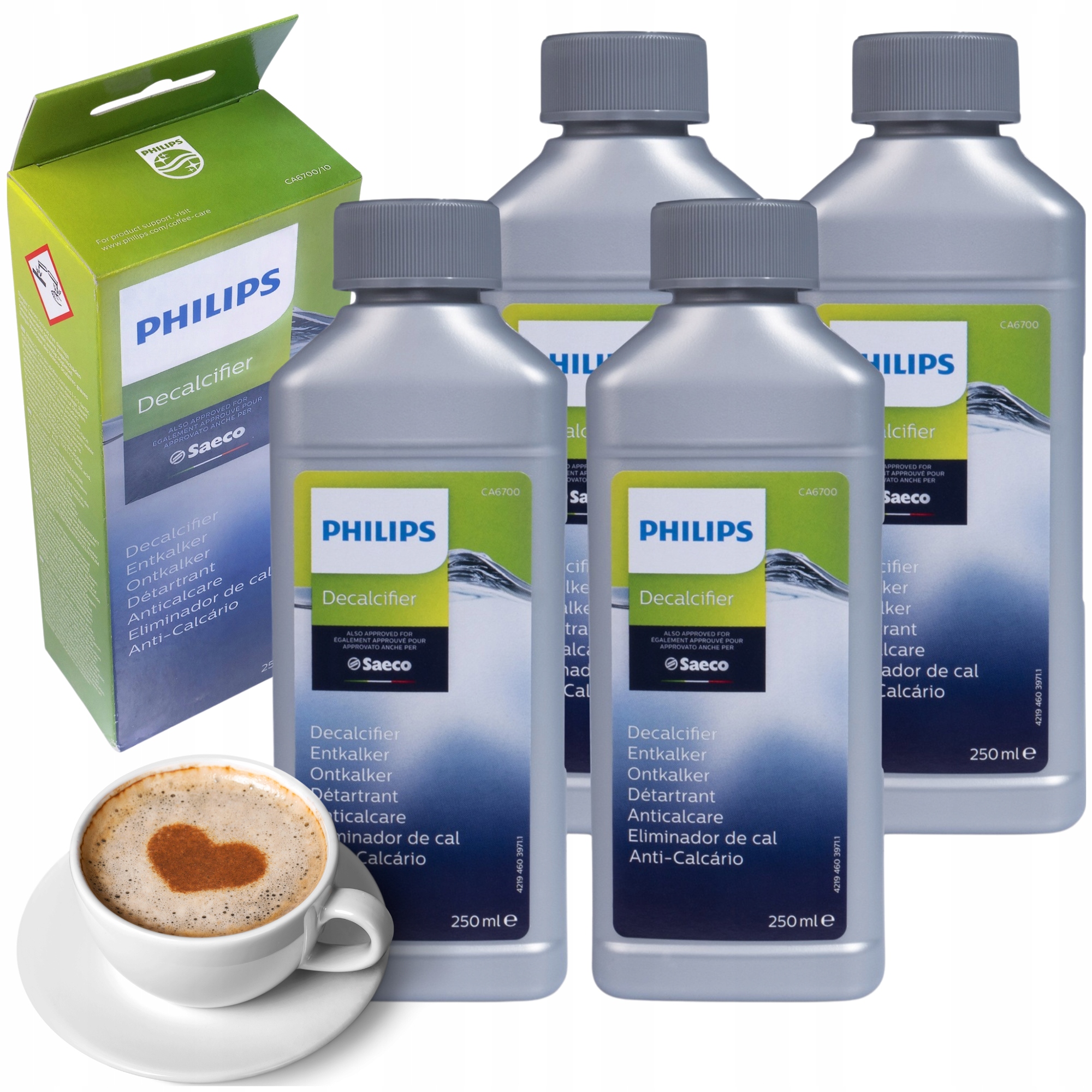 4× Tekutý odstraňovač vodného kameňa pre Philips Saeco Decalcifier 0,25 l + MAMA-MARGARET NÁVOD NA ČISTENIE